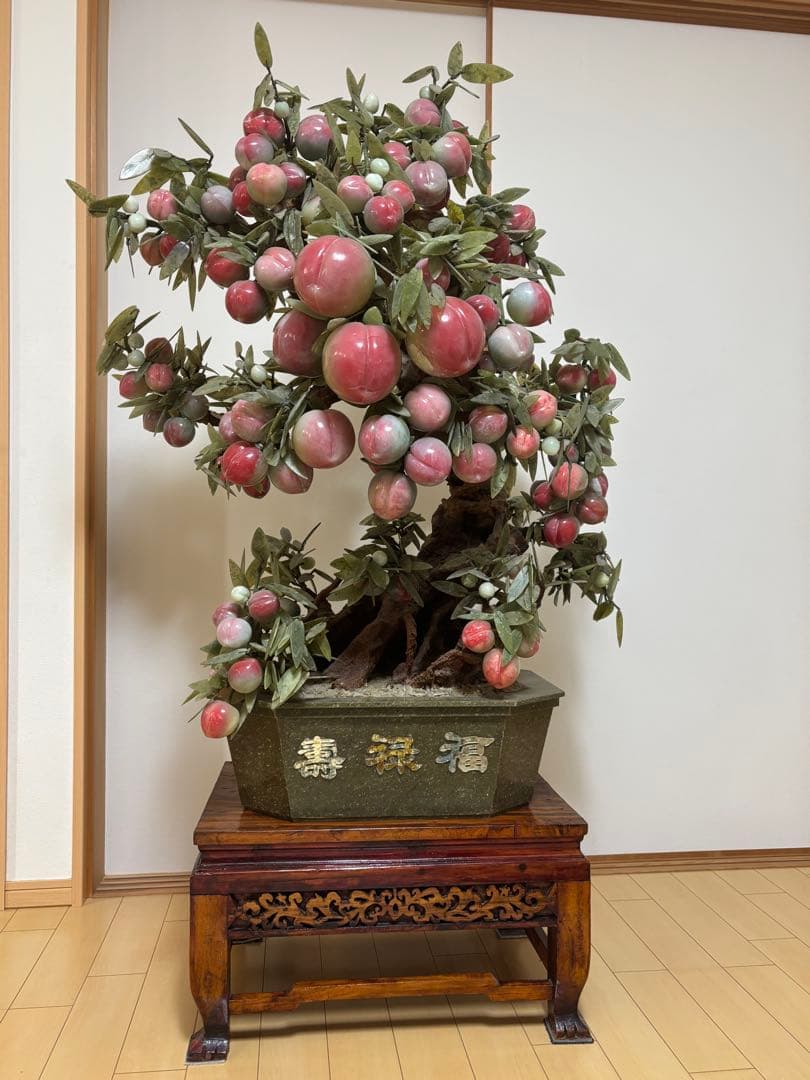 【引取限定】高さ159cm 中国美術　縁起物　福禄寿　ガラス細工木製台座です。