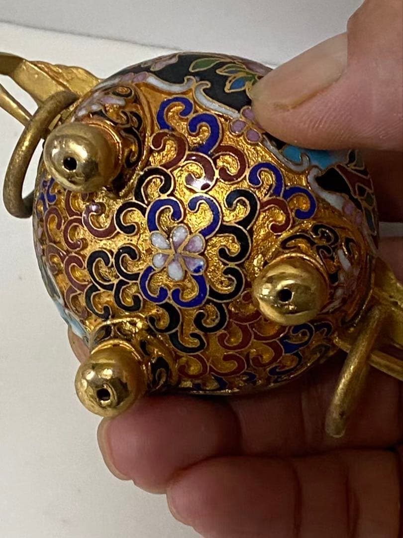 中国美術 七宝焼三足香爐 銅製 年代物