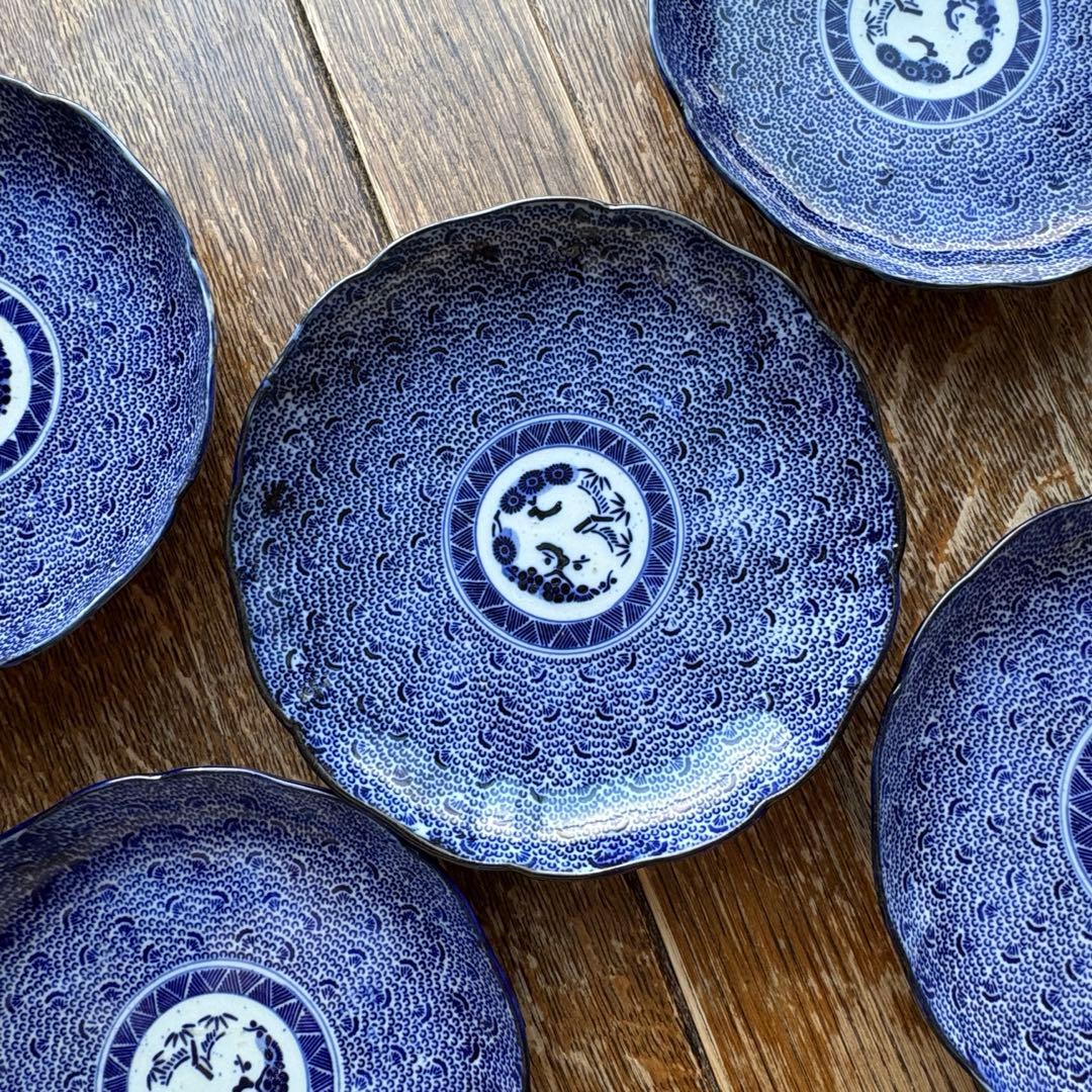 ベロ藍　微塵唐草模様　印判皿