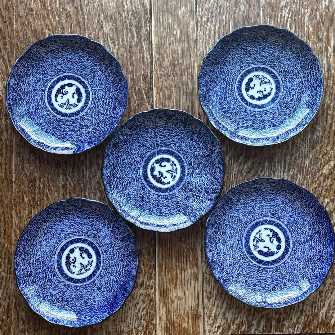 ベロ藍　微塵唐草模様　印判皿