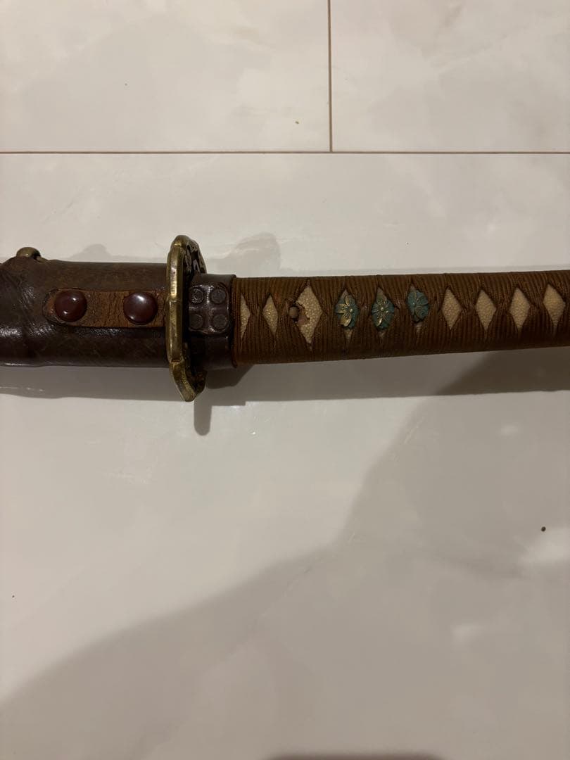 今月価格　希少　レア　日本軍 木鞘 革巻き 日本刀　模造刀　儀礼刀　年代物　軍刀