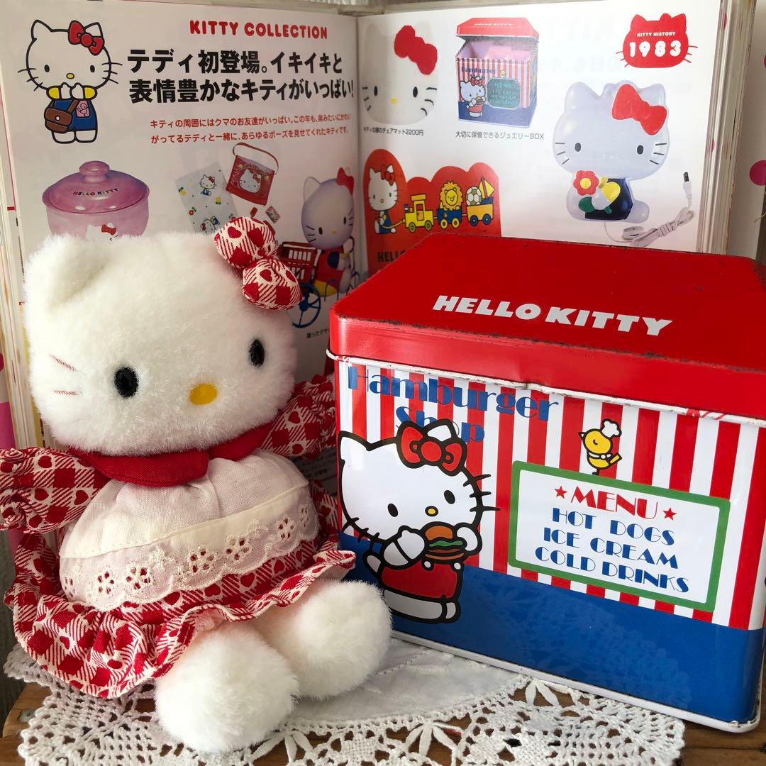 昭和レトロ　1983年　 ハローキティ　ハンバーガーshop柄 缶　希少品