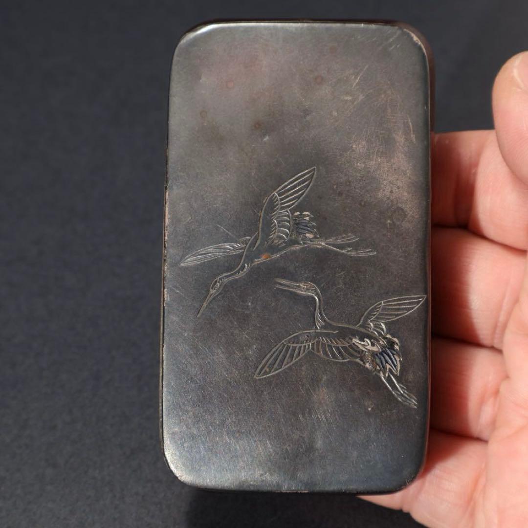 純銀　鶴図　爪楊枝入れ　小物入れ　アンティーク　R1482K3