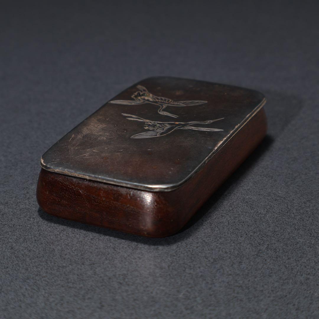 純銀　鶴図　爪楊枝入れ　小物入れ　アンティーク　R1482K3