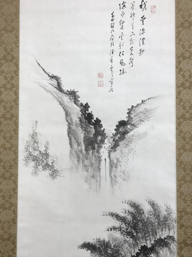 真作/藤本木田/高士観瀑図/山水図/滝山水図/煎茶図/名家伝来/AD-989