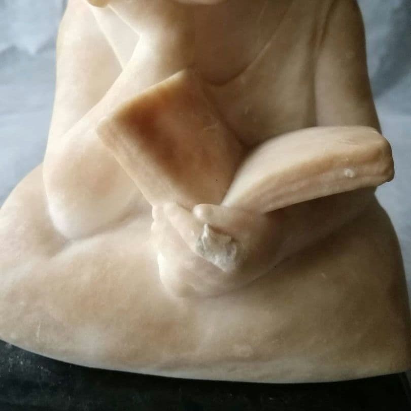 逸品　大理石像　本を読む少年少女像　フランス　1800年代後半　アンティーク