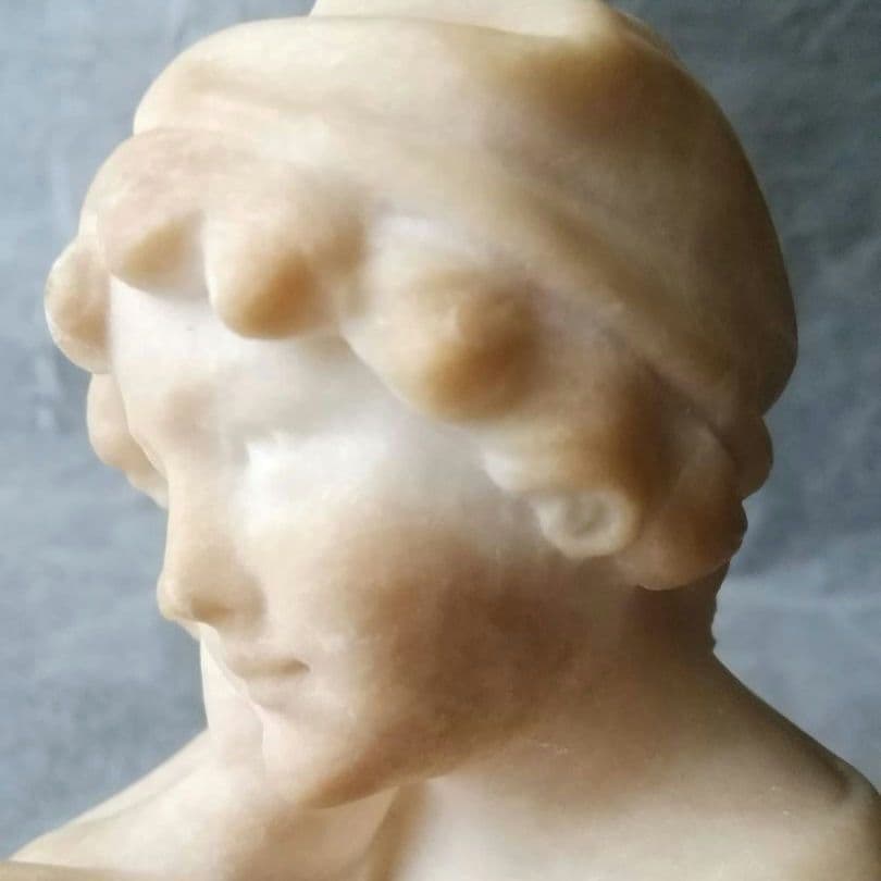 逸品　大理石像　本を読む少年少女像　フランス　1800年代後半　アンティーク