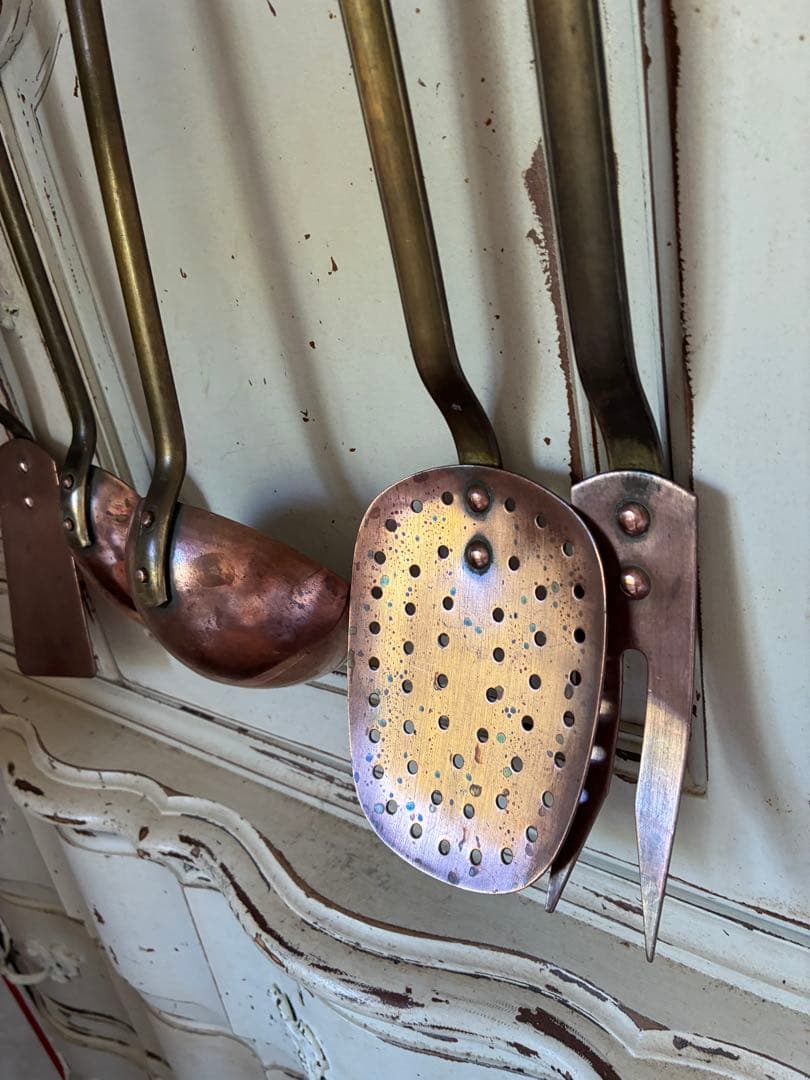 フランス　アンティーク　銅製 レードル ５本　壁掛け　ラック　プロ用　コッパー