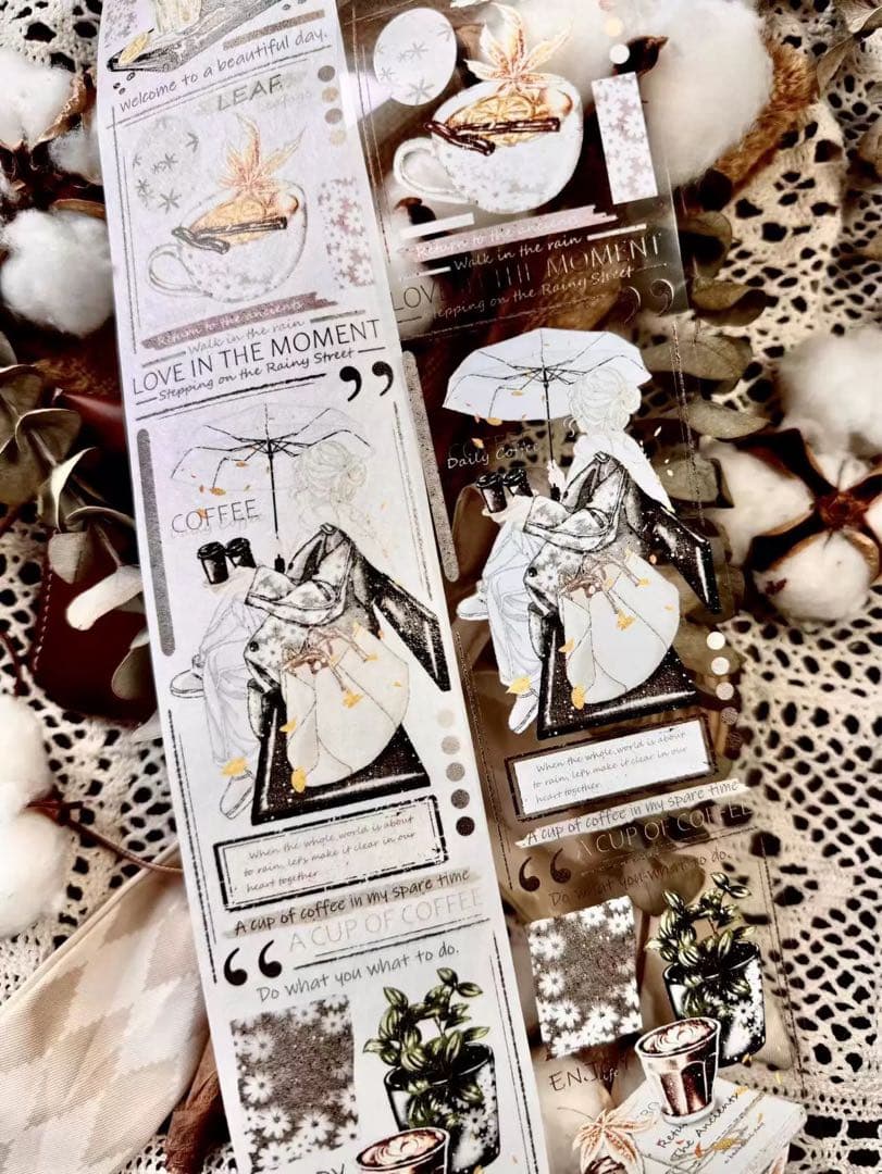 霖蓝汐原创手账《咖啡生活》海外マスキングテープ　マステ 【2242】