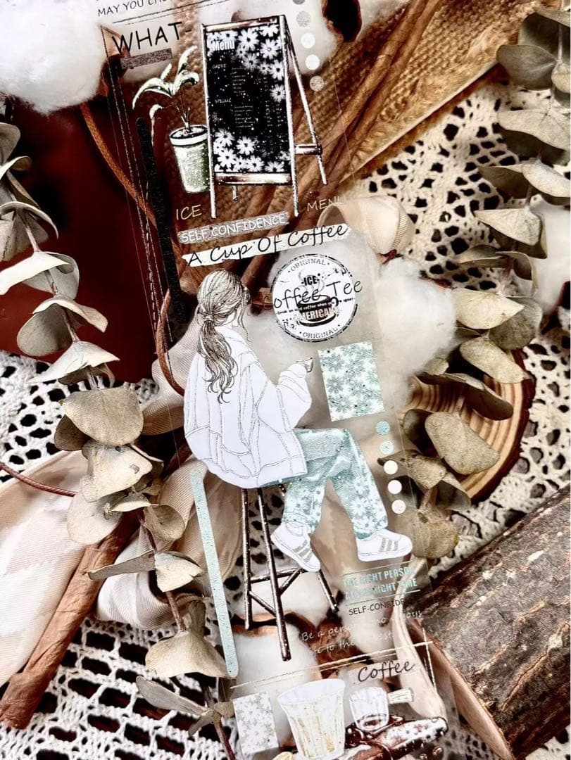 霖蓝汐原创手账《咖啡生活》海外マスキングテープ　マステ 【2242】