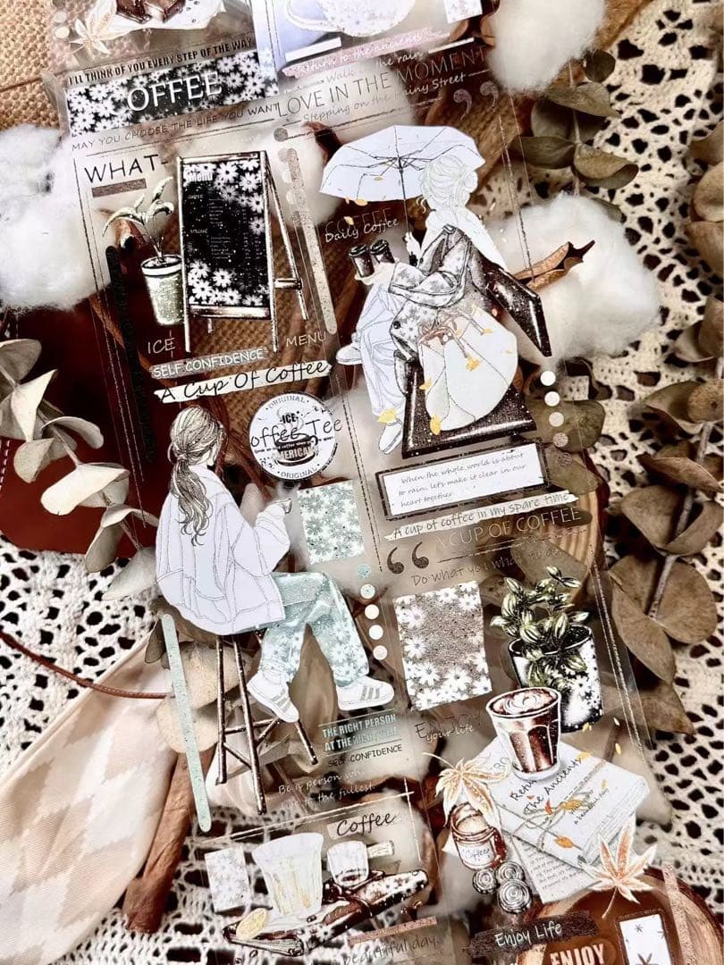 霖蓝汐原创手账《咖啡生活》海外マスキングテープ　マステ 【2242】