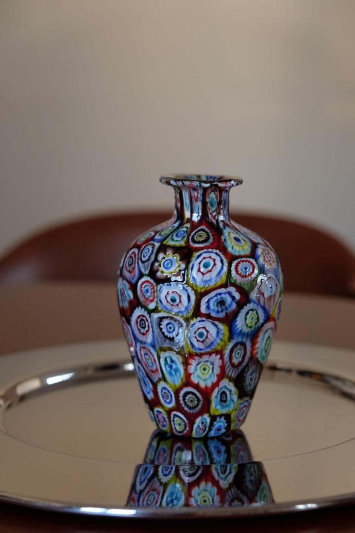 ベネチアンガラス ミルフィオリ ガラス 花瓶 ムラノ プレート フラワーベース