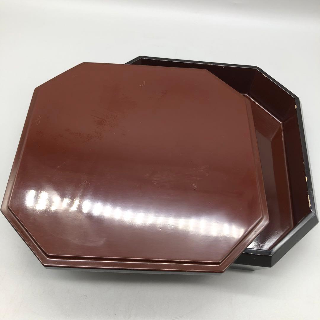 螺鈿細工らでんざいく鳥お花貝殻装飾八角形黒漆器重箱菓子箱23cm伝統工芸品