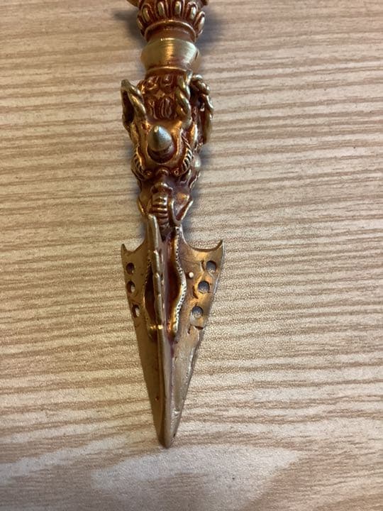《 チベット密教　新品 》 プルパ　金メッキ　龍　ドラゴン　五鈷杵　金剛杵　57