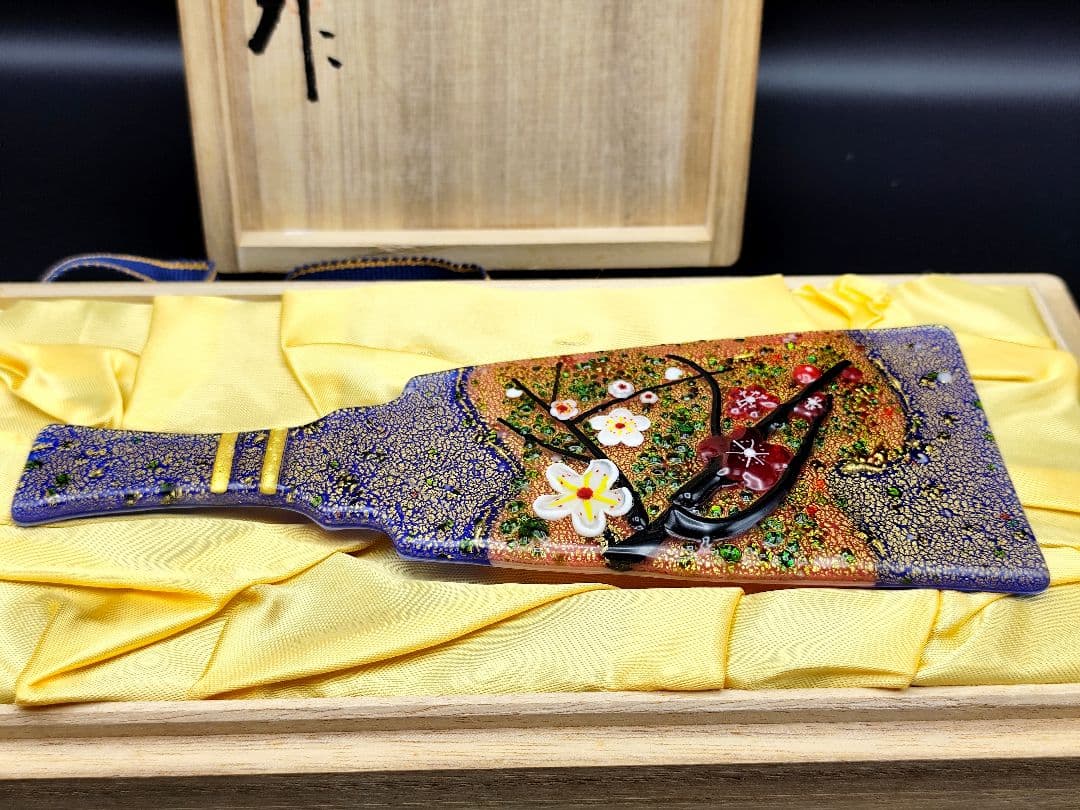 サイン有り☆超希少品☆黒木国昭 光琳 金彩象嵌 羽子板 ガラス工芸