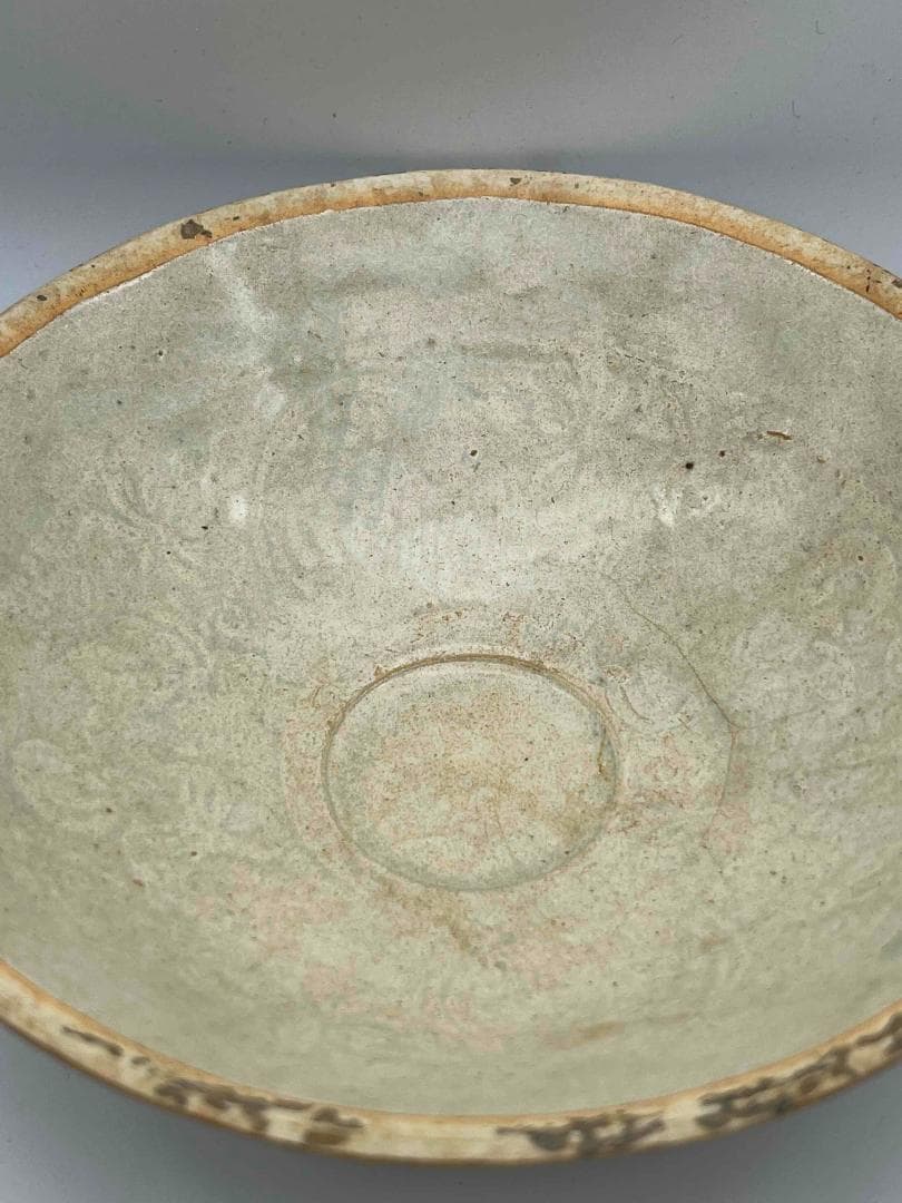 北宋時代　青白磁刻花卉文輪花盤 皿 華道　唐物　古賞物　時代物(F-114)