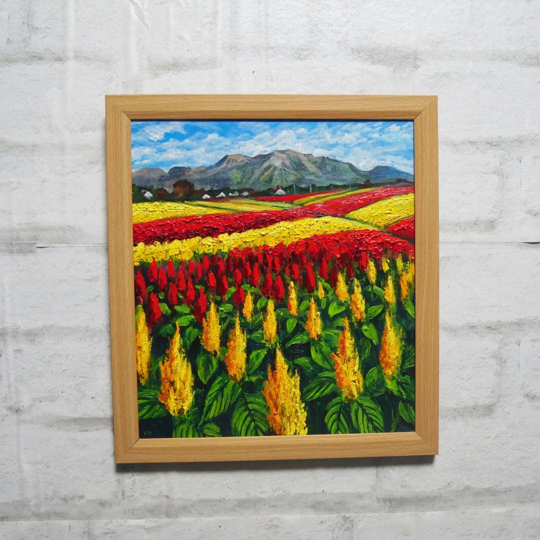 【秋日和のケイトウ】絵画 油彩 油彩画 絵 油絵