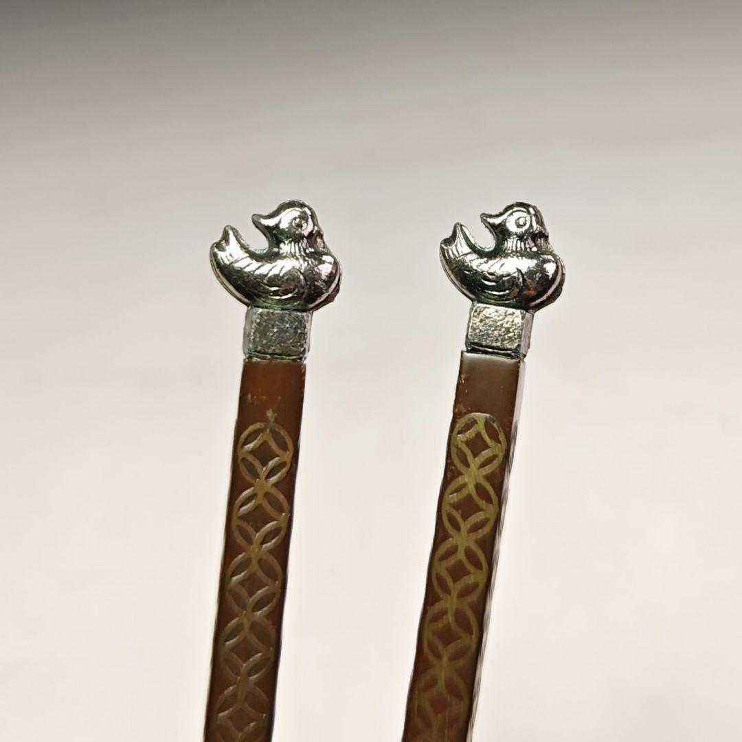 ウ213 火箸『金工師　木村清五郎』『鳥頭七宝金象嵌火箸　共箱』茶道具