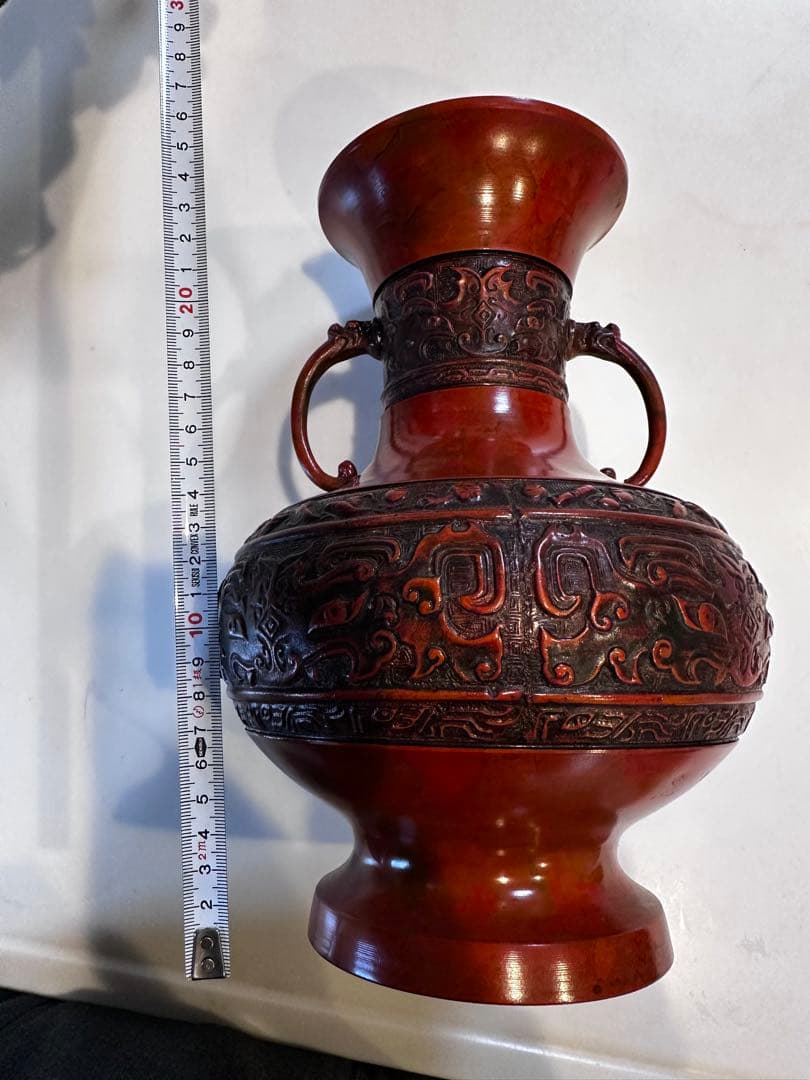 古い 高岡銅器 耳付花瓶 天龍 龍泉堂 在銘｜銀婚記念 香川県警察職員互助会