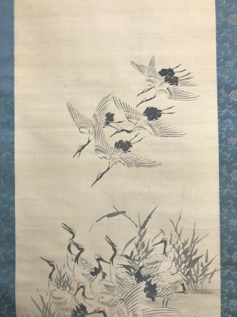 【真作】岸連山/群鶴図/鶴図/掛軸/名家伝来/AD-114