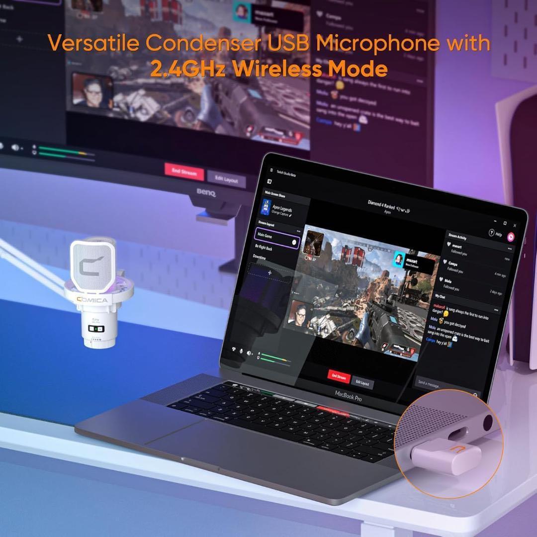 ワイヤレスUSBコンデンサーマイク ゲーミングマイク マイクセット ブームアーム