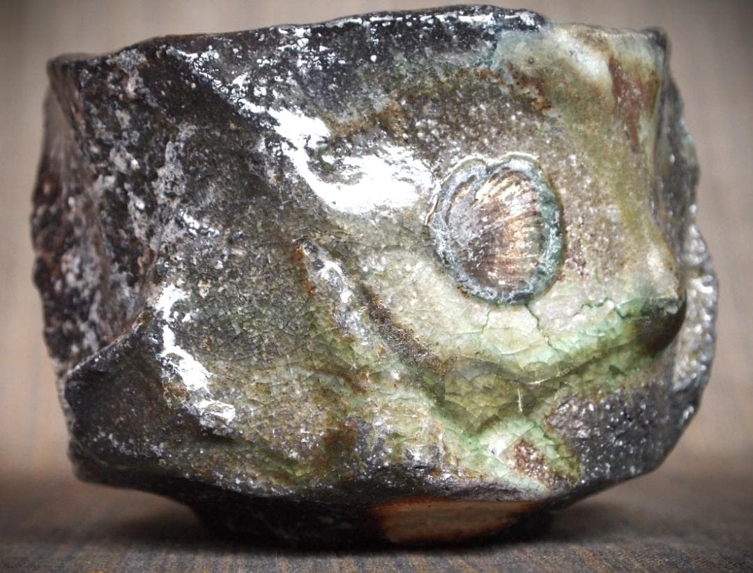 最上作★新学【師＆父：新歓嗣】★伊賀鎬茶碗★ビードロ★共箱・共布