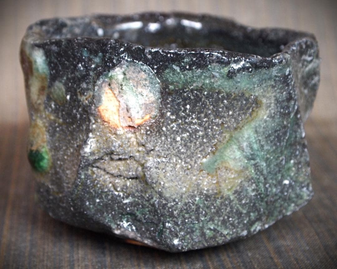 最上作★新学【師＆父：新歓嗣】★伊賀鎬茶碗★ビードロ★共箱・共布