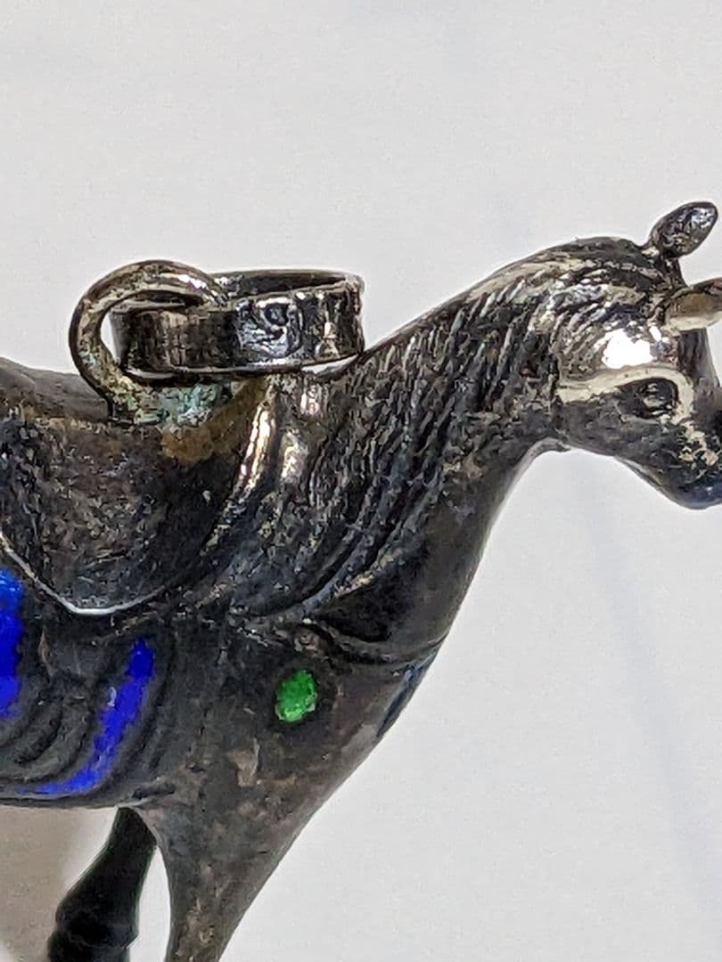 ♦刻印975 極小銀細工 馬 ペンダント 西洋 中国七宝焼？象嵌 珍物 骨董品