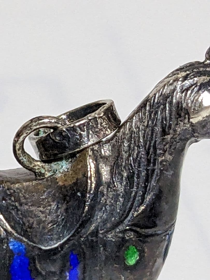 ♦刻印975 極小銀細工 馬 ペンダント 西洋 中国七宝焼？象嵌 珍物 骨董品