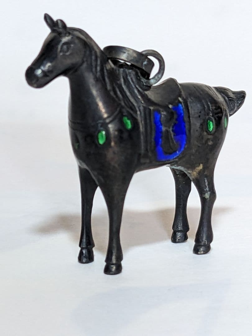 ♦刻印975 極小銀細工 馬 ペンダント 西洋 中国七宝焼？象嵌 珍物 骨董品