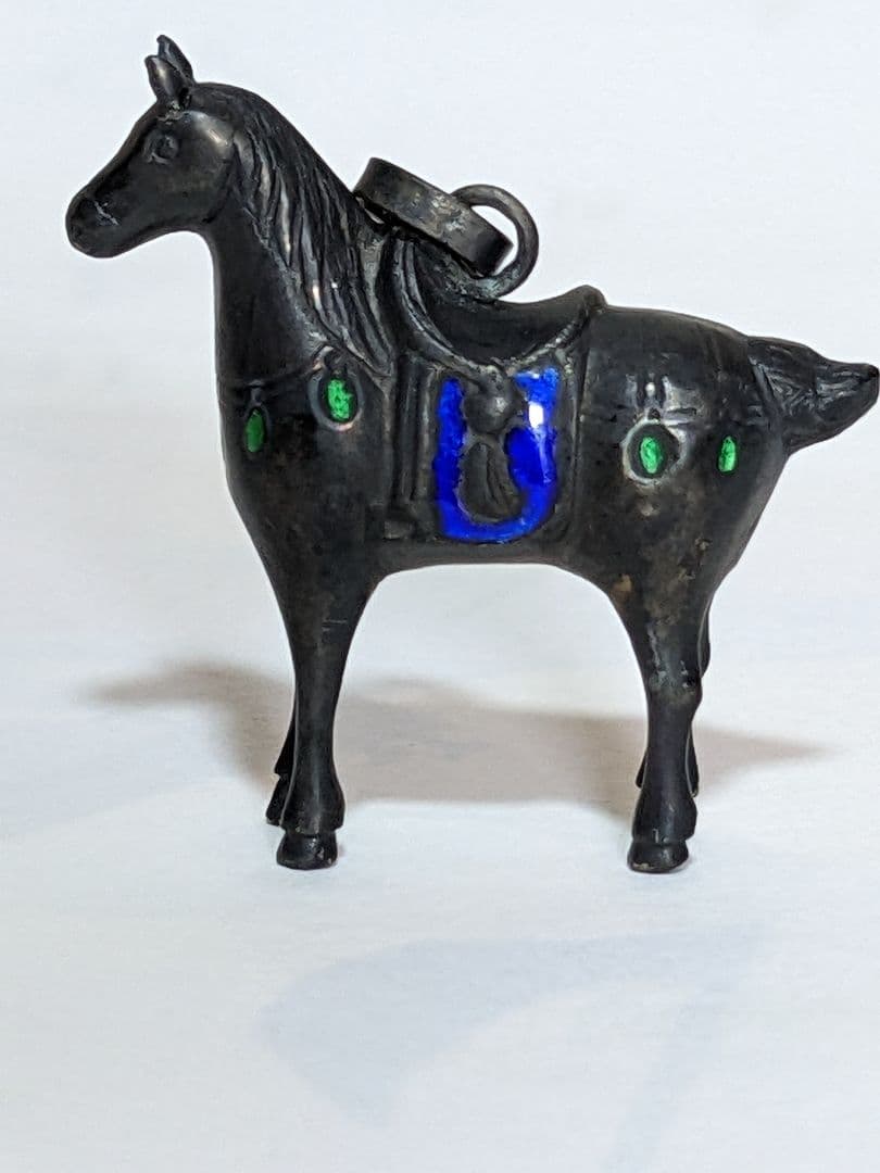 ♦刻印975 極小銀細工 馬 ペンダント 西洋 中国七宝焼？象嵌 珍物 骨董品