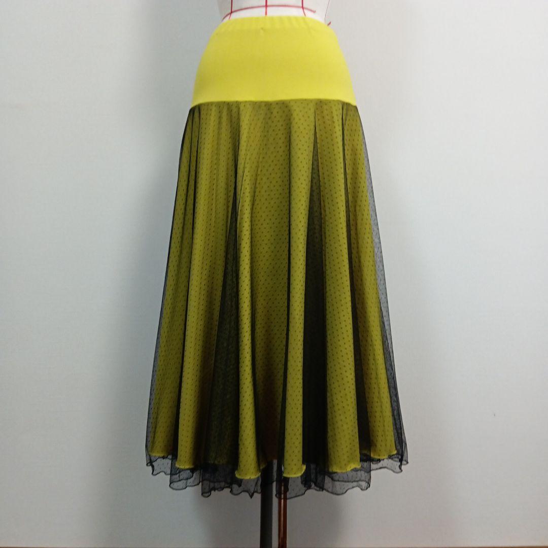 お値下げ　ハンドメイド　イエロー系にドットチュール重ね　社交ダンス　セットアップ