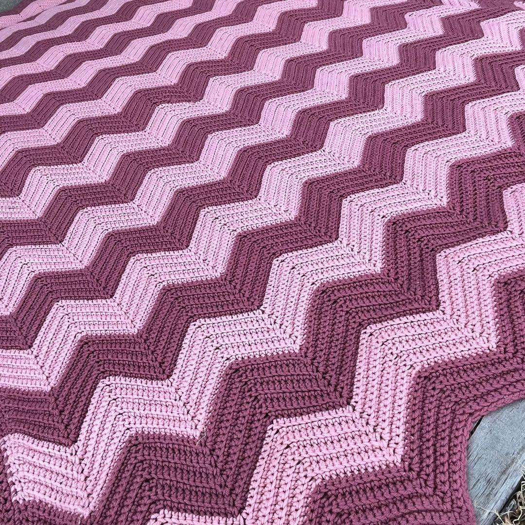 【USA vintage】グラニーブランケット　ピンク　ギザギザ　アメリカ