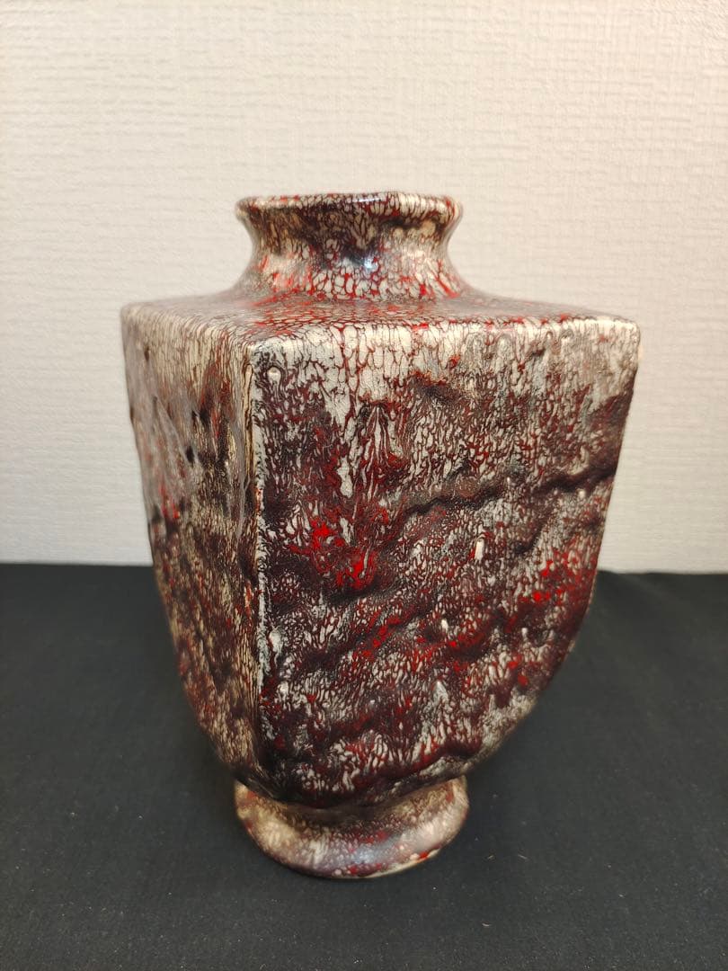 箕面焼　松田箕山　四方花瓶　花器　花生　茶道　茶道具　陶芸　 古美術品　共箱