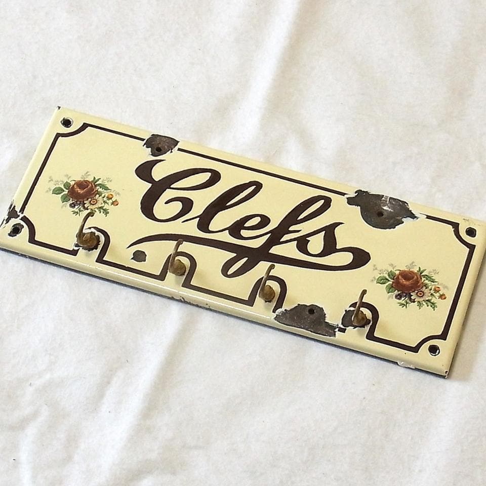 フランス製 ホーロー「Clefs」キーラック アンティーク 壁掛けキーフック