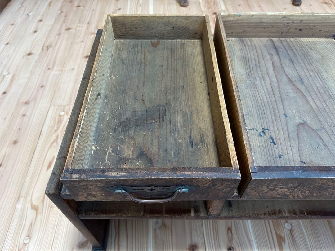 木製　文机　昭和レトロ　アンティーク　ビンテージ　古道具　引き出し付き
