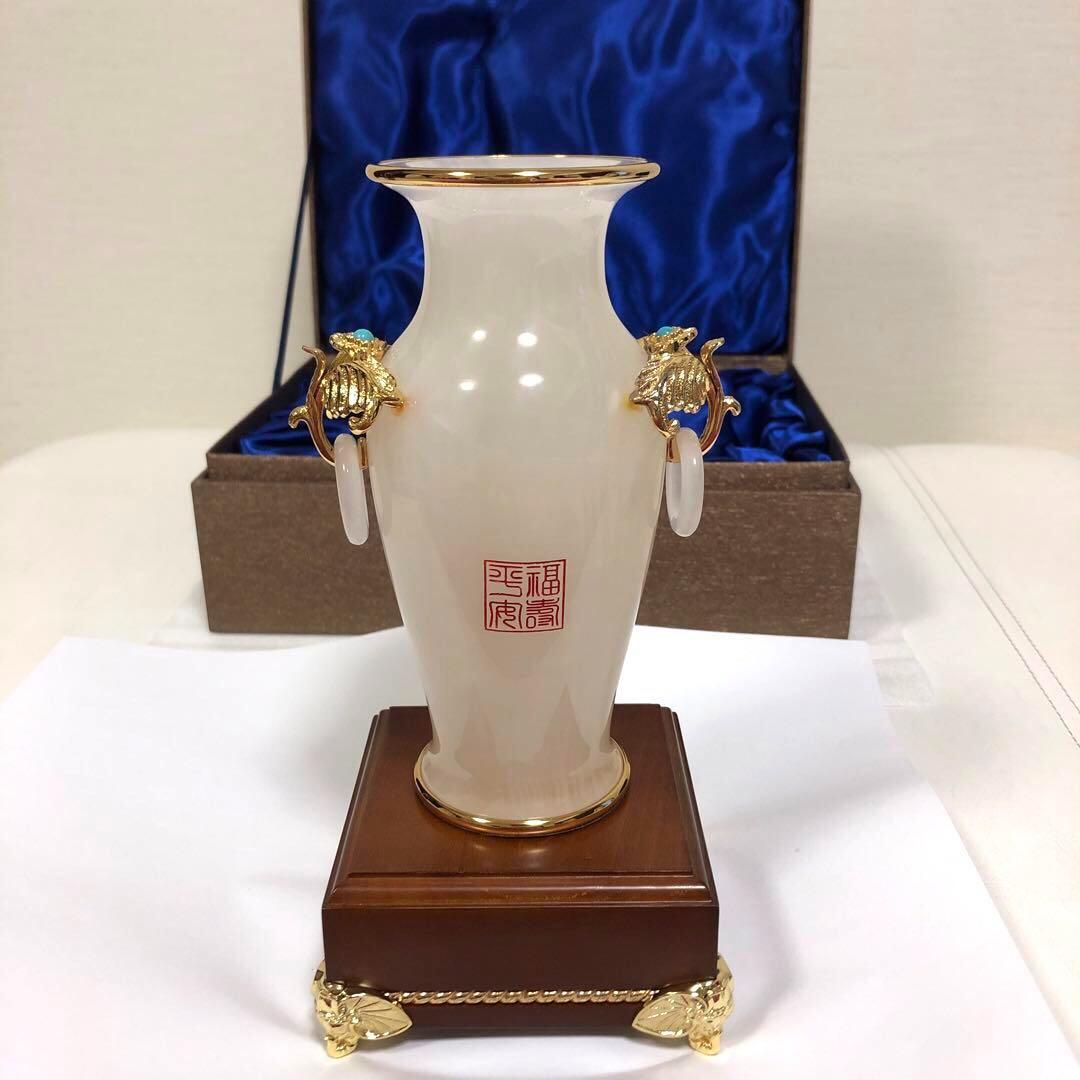 【未使用】中国美術　富貴瓶　王維　山居秋暝　花瓶　台付　中国伝統工芸　希少