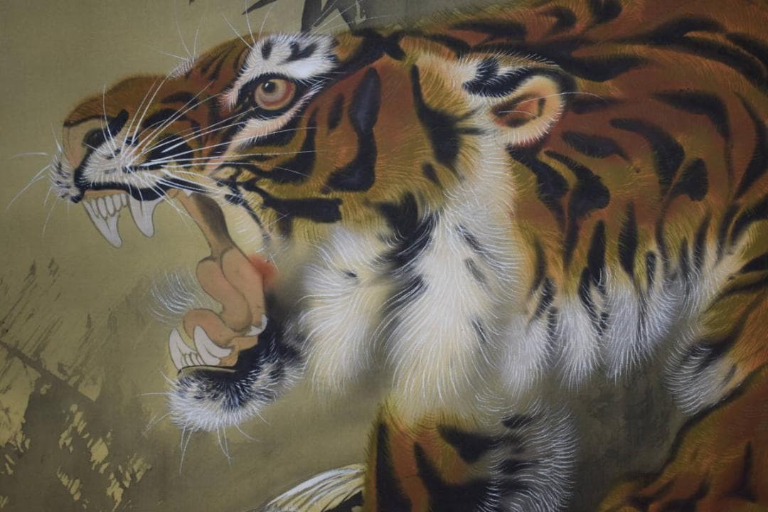 真作/晃堂/猛虎図/美品/布袋屋掛軸HF-483