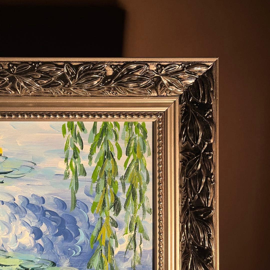 手書き油絵 クロード・モネ 柳睡蓮 額付 肉筆絵画 インテリア 油彩画