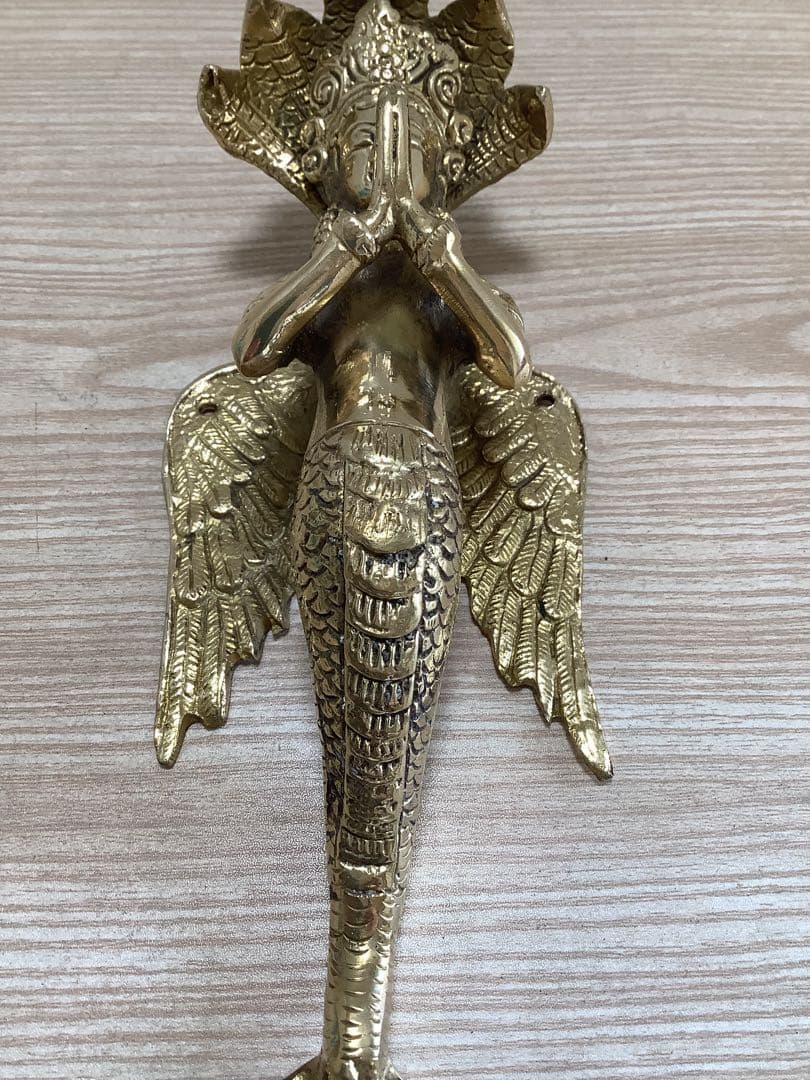 《 ヒンドゥー教　新品 》 ドアハンドル　ナーガ　女神　真鍮　25cm B