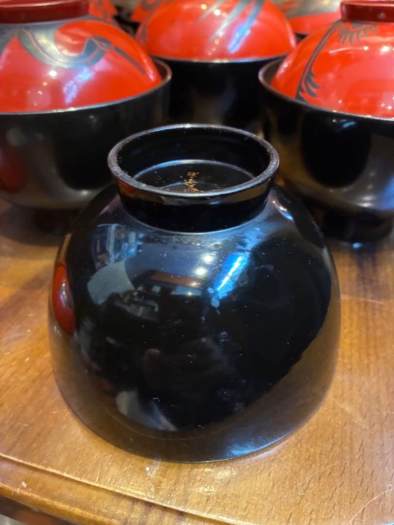 漆器　木製　吸物椀　8客　鶴文　蒔絵　輪島塗