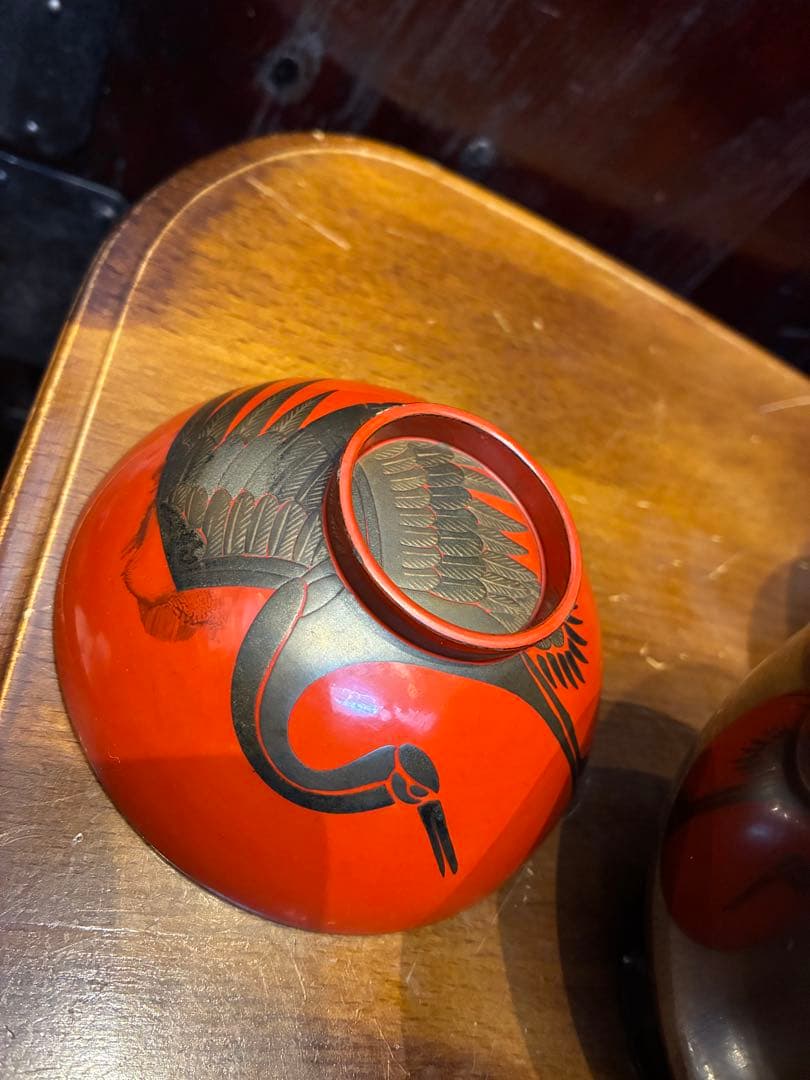 漆器　木製　吸物椀　8客　鶴文　蒔絵　輪島塗