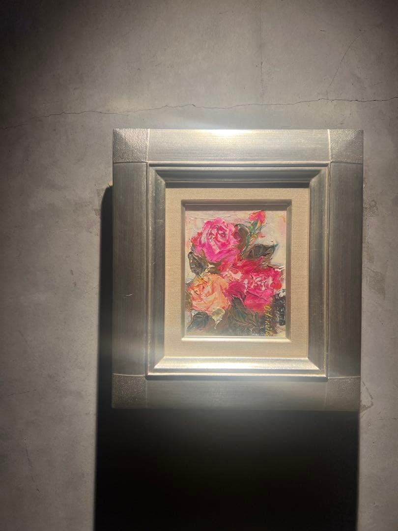 他の人発送×大岡貴美子【ばら】　肉筆油彩画　直筆サインあり