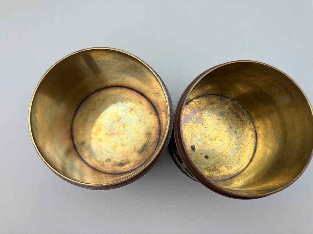 お茶入れ　二つ　清曇製　銅　七宝　時代