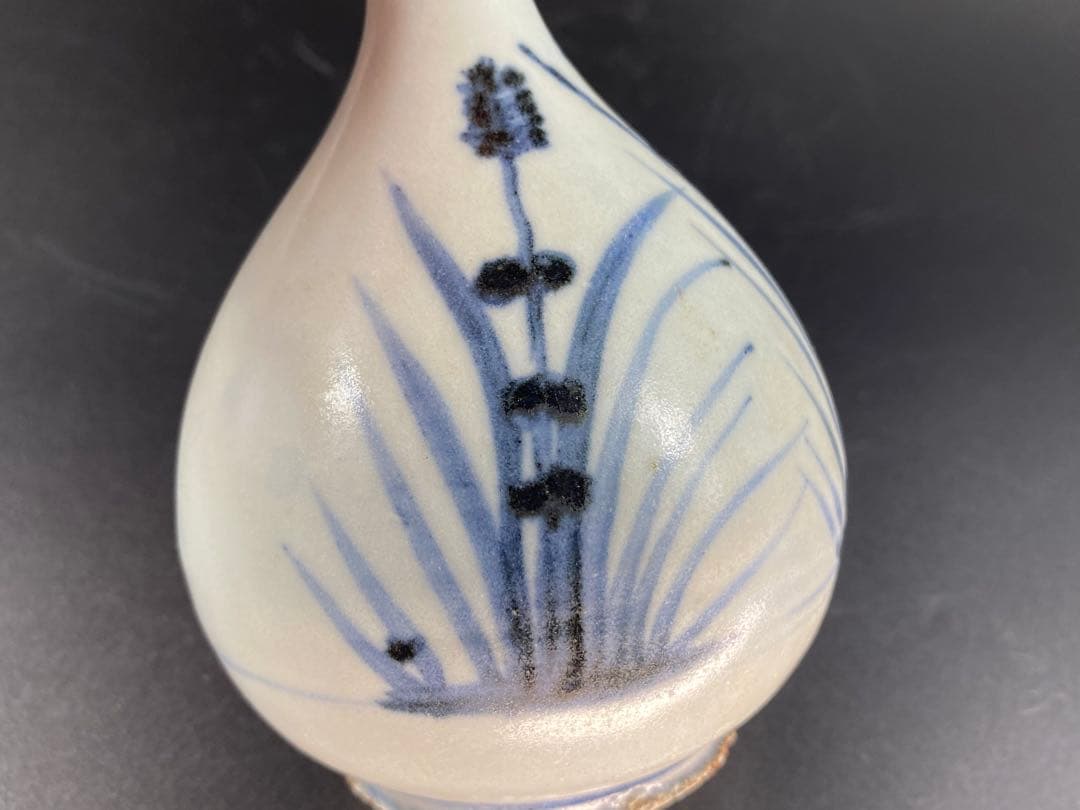 李朝 徳利 花瓶 染付 草花文 骨董 古玩 古美術 時代物 高15cm