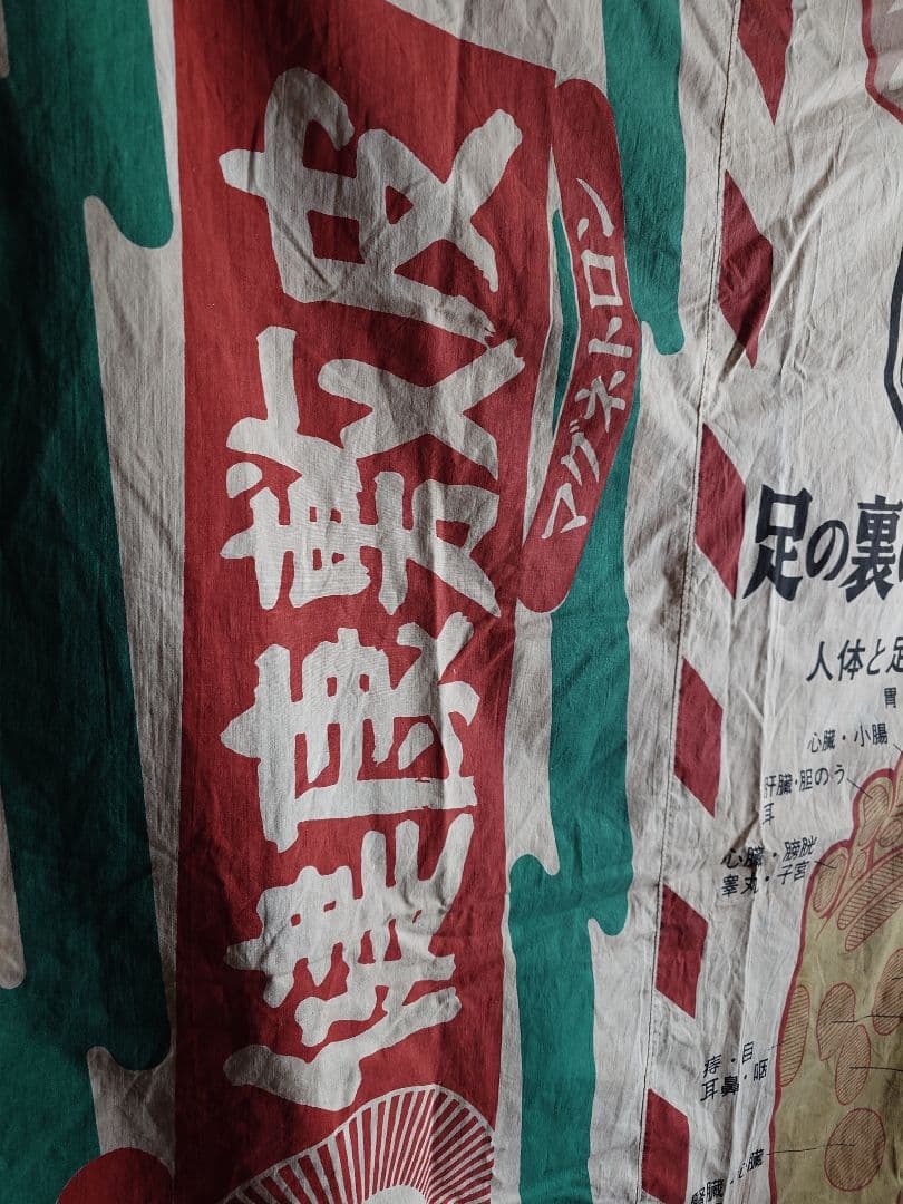 古布　宣伝旗　おかめ、ツボ解説つき　滅多にない！　爆笑！　リメイク用等