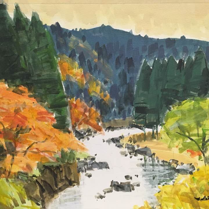 秋色     水彩画   荒木久夫 NO3