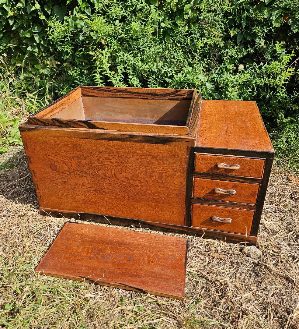 日本のアンティーク 角火鉢 黒柿×欅 玉杢 灰入れ 古民家 和室 和モダン