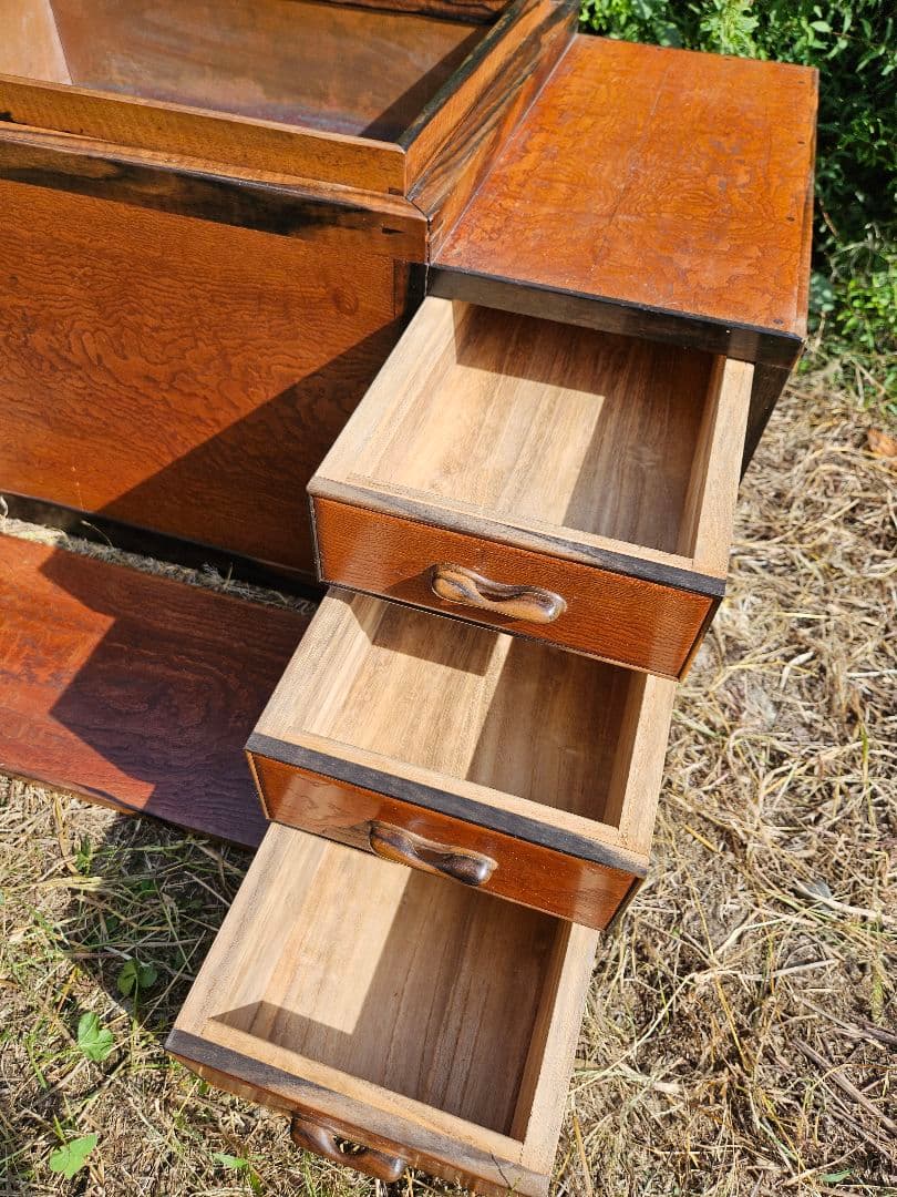 日本のアンティーク 角火鉢 黒柿×欅 玉杢 灰入れ 古民家 和室 和モダン