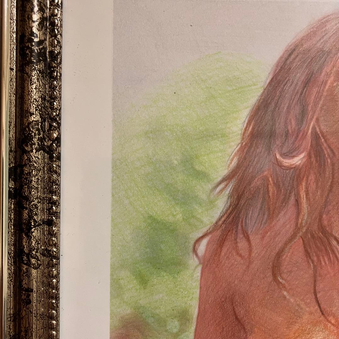 女優画27額装品　額縁寸法32.7cm×24.0cm　カラー着色　定款付